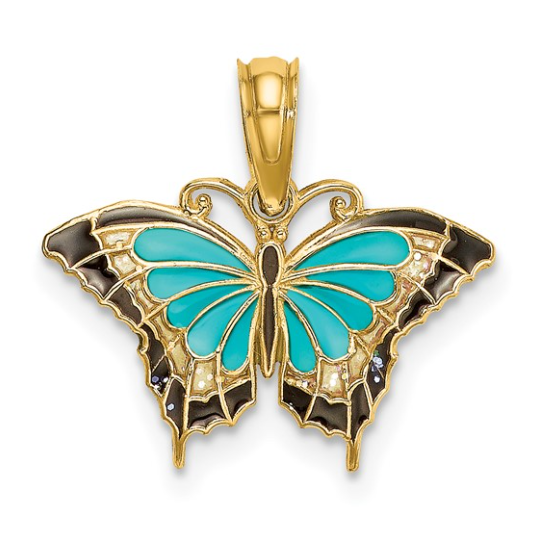 14K Small Aqua Enameled Wings Butterfly Charm