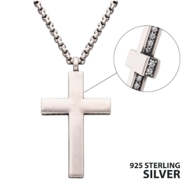Sterling Silver Cross Necklace with Cubic Zirconia Accents