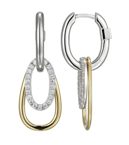 SS ELLE "CIRCADIA" RHODIUM AND YELLOW GOLD DROP EARRING PAIR