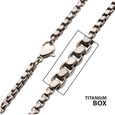 3mm Titanium Box Chain with Lobster Clasp, 22"