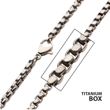3mm Titanium Box Chain with Lobster Clasp, 24"