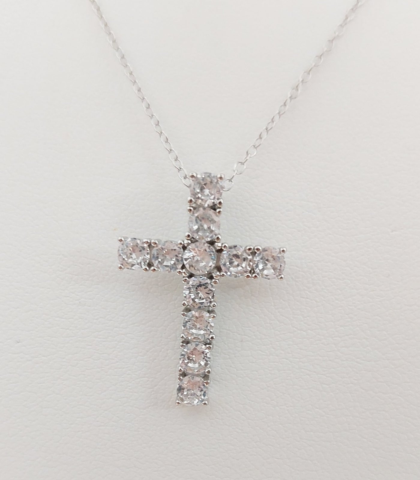 Silver Simulated Diamond Cross Necklace