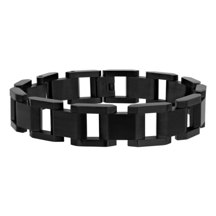 Men's Stainless Steel Matte Black Plated Link Bracelet
