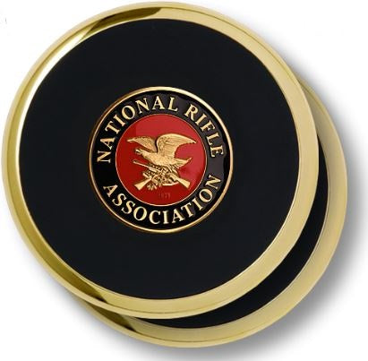 NRA Coin Four Coaster Set with Brass & Wood Holder
