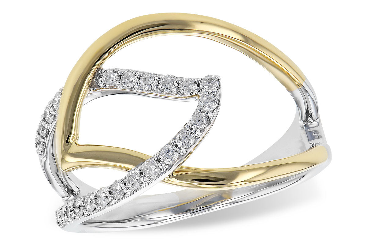 14K Two-Tone Criss-Cross Leaf Diamond Fashion Ring