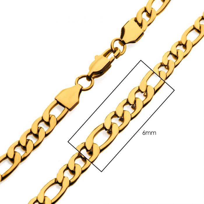 6mm 18K Gold IP Figaro Chain Necklace 26in