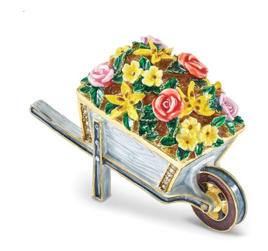 Luxury Giftware Bejeweled "Blossoms" Flowers in Wheelbarrow Trinket Box