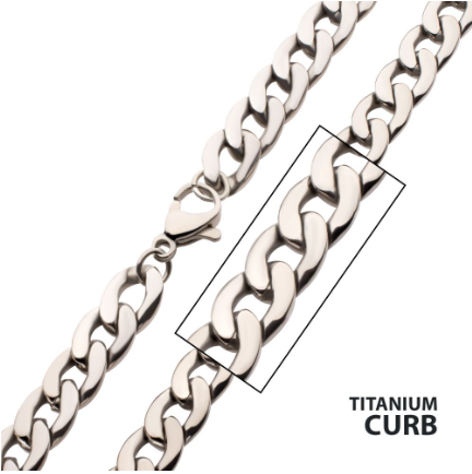 7.4mm Titanium Curb Chain with Lobster Clasp, 22"