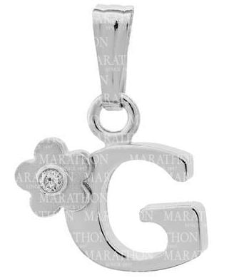 Sterling Silver Initial Diamond Flower "G" Necklace with a 15in chain