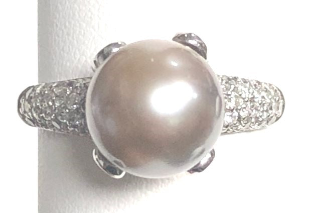 14KW Black Tahitian Pearl & Diamond Ring