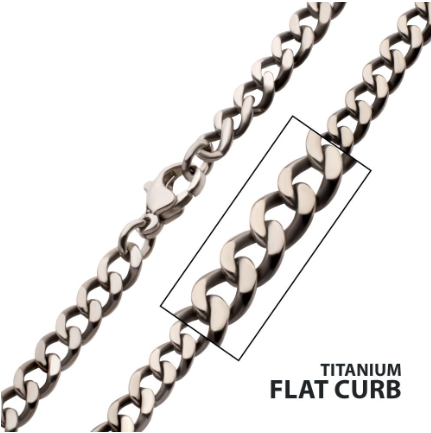 4.35mm Titanium Flat Curb Chain with Lobster Clasp, 24"