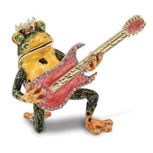 Bejeweled "Keith" Rocks Musician Frog Trinket Box with Matching Necklace