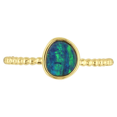 14KY Australian Opal Doublet Beaded Shank Ring
