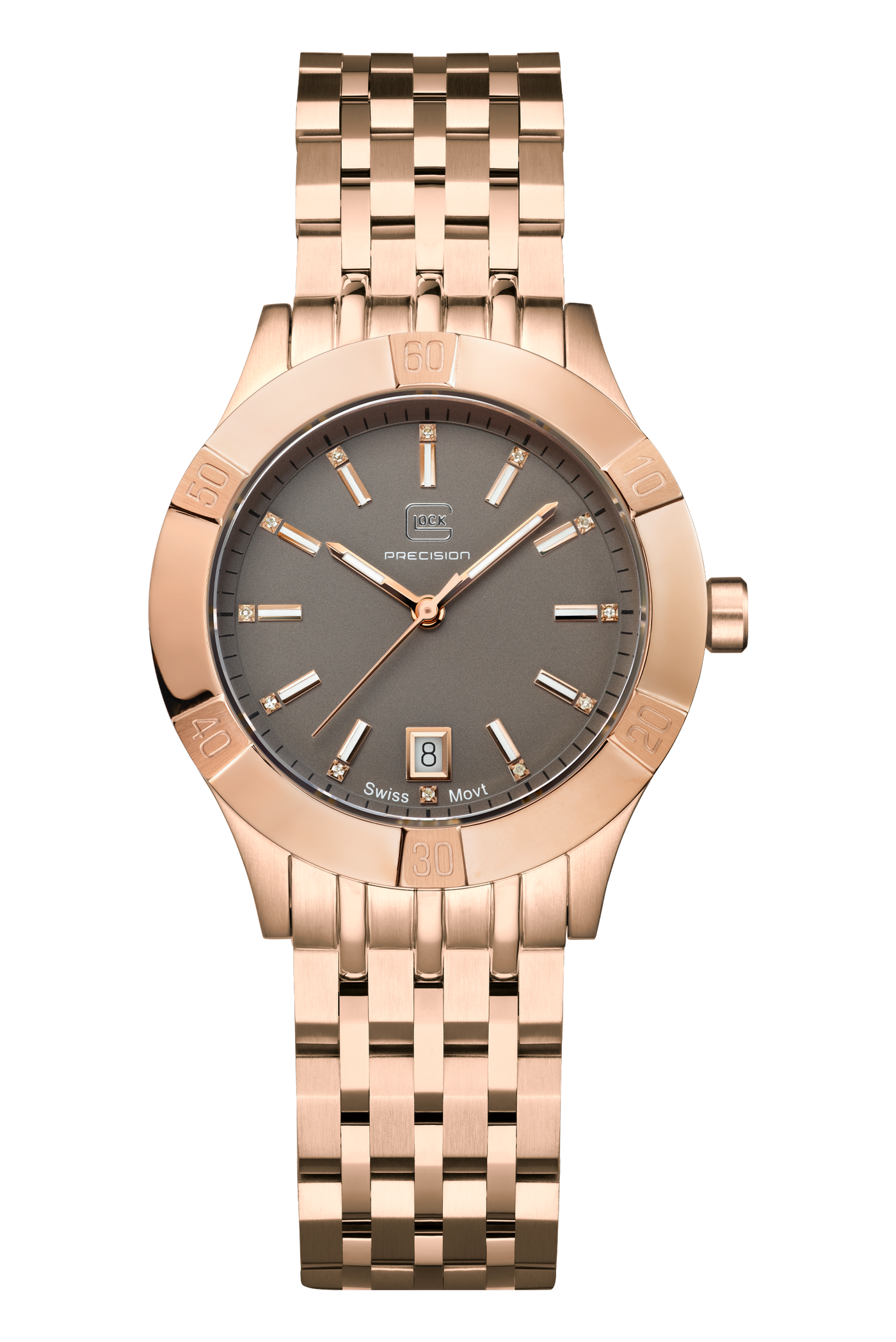 Lady's Rose-Tone Steel Glock Watch with Grey Dial