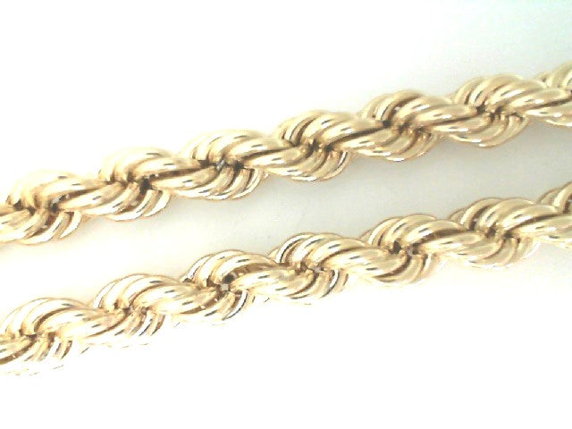 14KY 7mm Hollow Diamond-Cut Rope Chain with Spring Ring Clasp