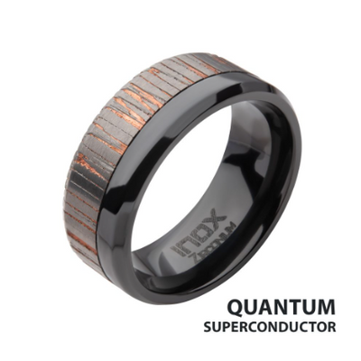 Etched Niobium SuperConductor Black Zirconium Comfort Fit Ring, Size 10.5