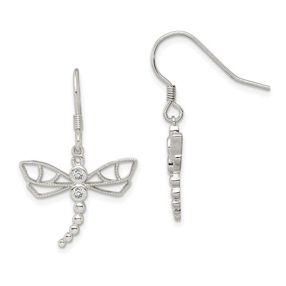 Sterling Silver CZ Dragonfly Earrings