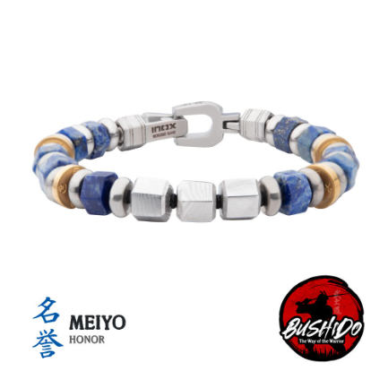 Men's 8mm Mokume Gane and Lapis Lazuli Beads Bushido Virtue Bracelet, 8.50"
