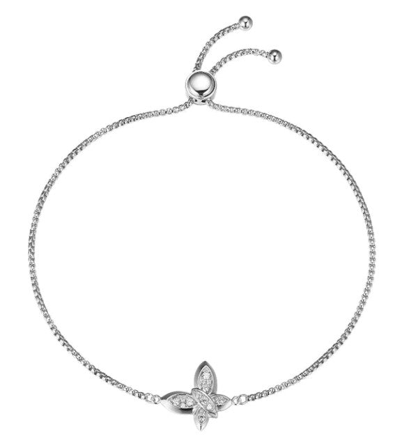 STERLING SILVER BOLO BRACELET WITH BUTTERFLY