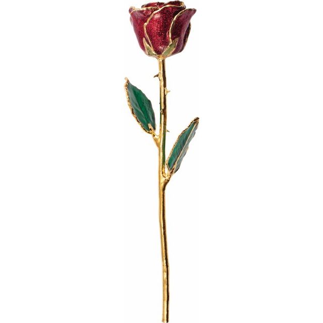 24K Gold Trimmed & Lacquered Ruby Sparkle Rose