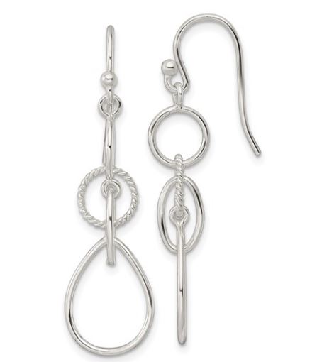 Sterling Silver Circles and Teardrop Dangle Earring Pair