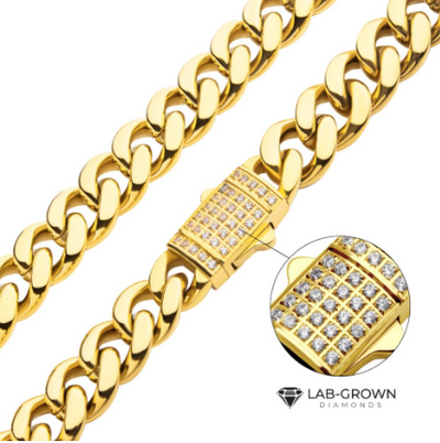 8mm 18K Gold Ion-Plated Miami Cuban Chain with CNC Precision Set Lab-grown Diamonds, 24"