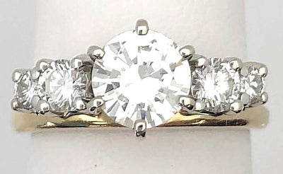 14K Yellow Gold 1.46ctTW 1.00ct RBC Center and .46ct accent diamonds Size: 5.5 Weight: 5.13gr