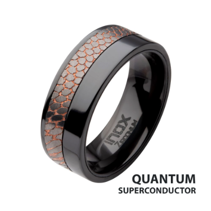 Flat Etched Niobium SuperConductor Black Zirconium Comfort Fit Ring, Size 10.5