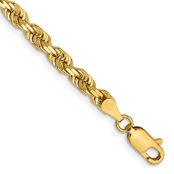 10KY 4mm Diamond-Cut Hollow Rope Chain with Lobster Claw Clasp