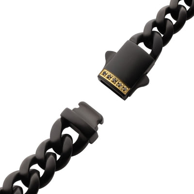 Black Steel 8mm Miami Cuban Chain Bracelet with Genuine Black Sapphire 8in