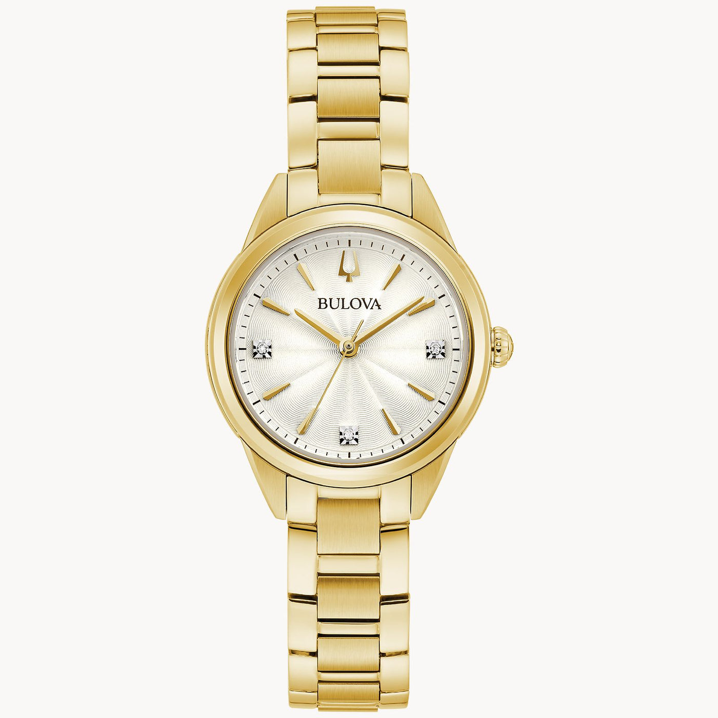 Lady's Gold Tone Bulova "Sutton" Watch with White Diamond Dial