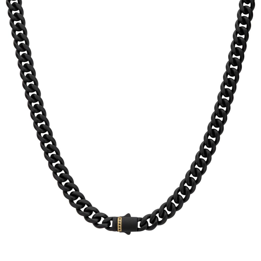 Black IP Steel Matte Finish 6mm Miami Cuban Chain Necklace with Genuine Black Sapphire 24in