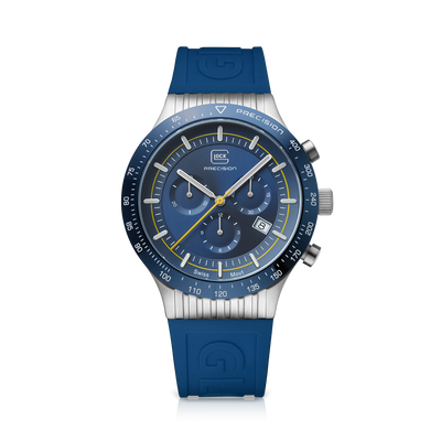 Gents Steel Glock Watch with Blue Dial/Chronodial and Blue Bezel
