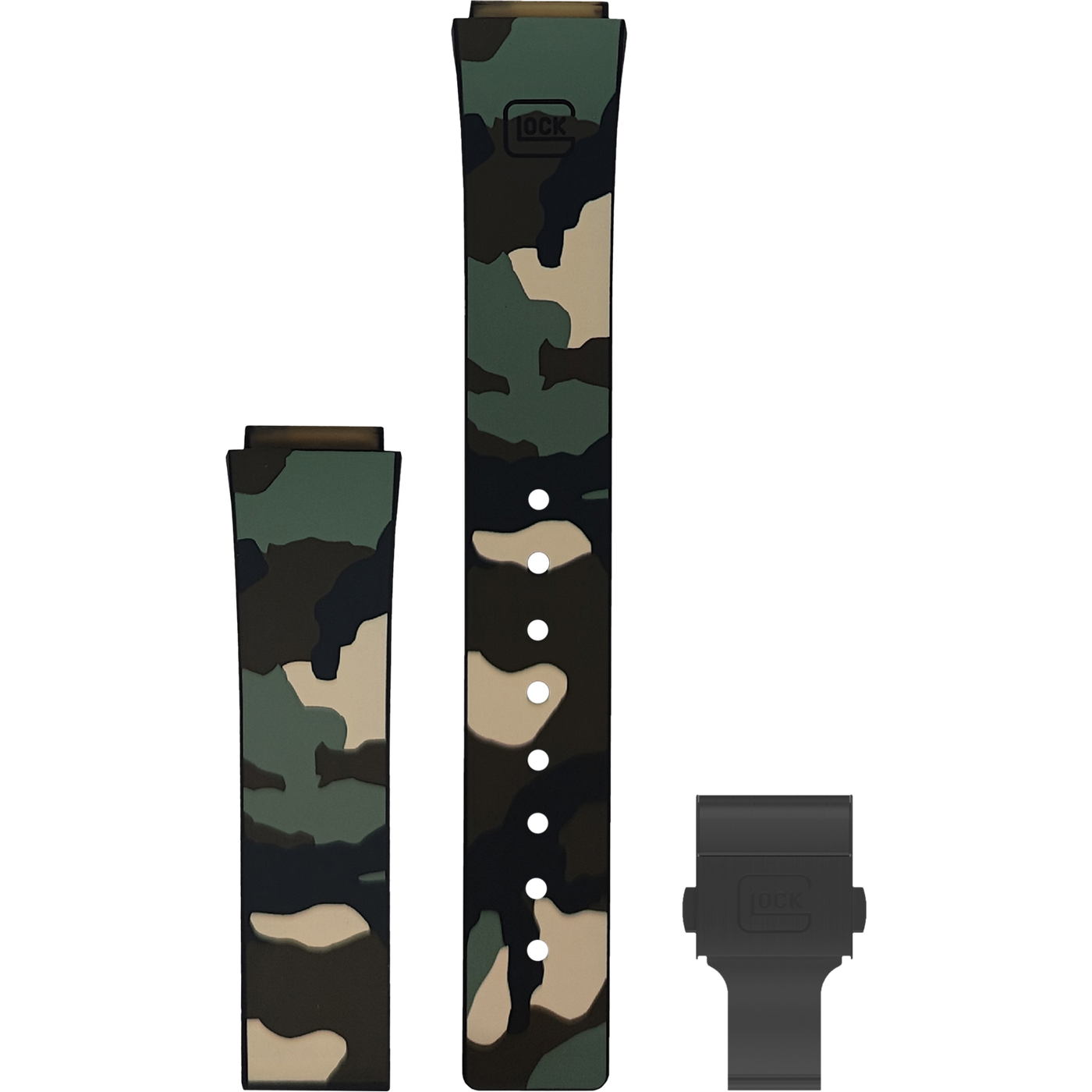 Glock Silicone Watch Strap: Forest Camouflage with Black Clasp 22mm