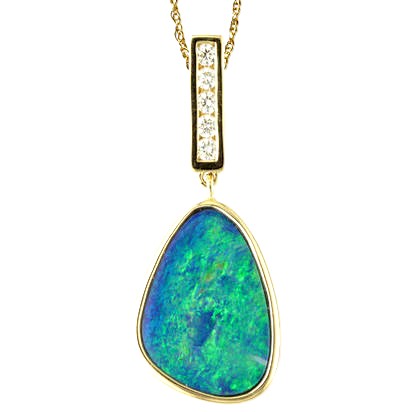 14KY Australian Opal Doublet & Diamond Pendant
