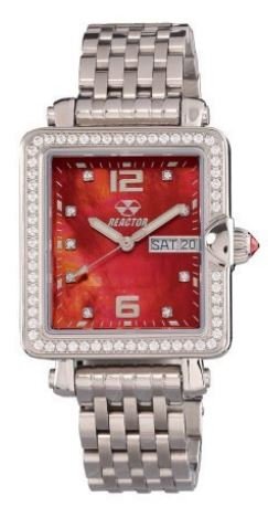 Lady's stainless steel Reactor "Trinity" with a red mother-of-pearl dial and Swarovski crystal bezel