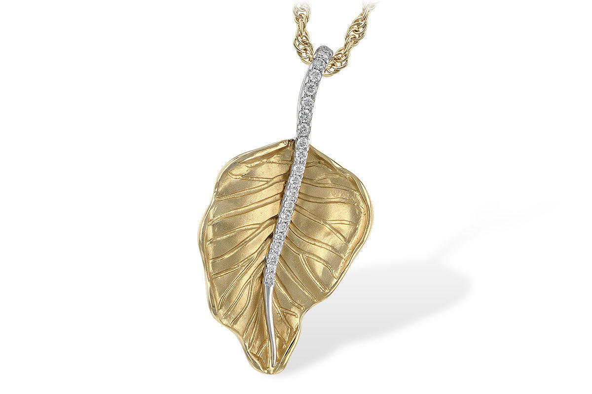14KY Brushed Diamond Leaf Necklace