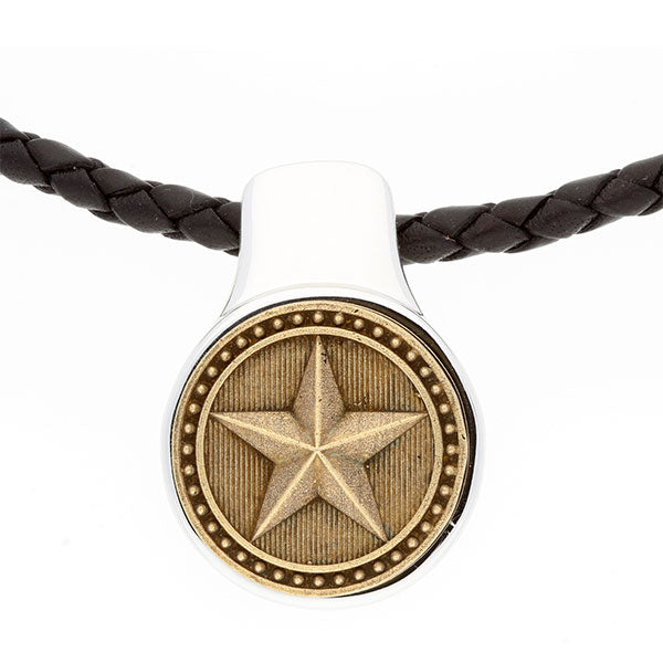 Sterling Silver & Bronze Shotgun Shell Inspired Pendant with Leather Braided Cord