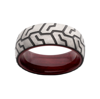 Titanium & Redwood Matte Finish Tire Mark Comfort Fit Ring, Size 10.5