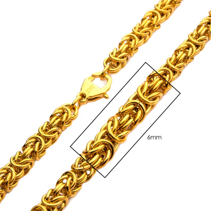 6mm 18K Gold IP King Byzantine Chain Necklace 24in