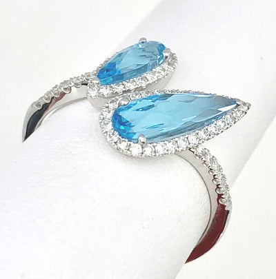14KW Blue Topaz & Diamond Ring