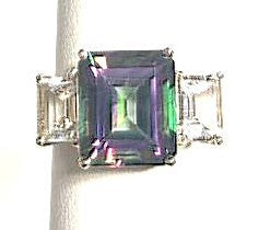 14KY Emerald-Cut MysticTopaz & Emerald-Cut CZ Ring