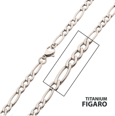 4.7mm Titanium Figaro Chain with Lobster Clasp, 24"