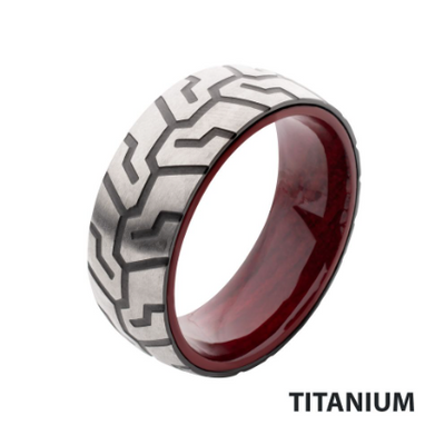 Titanium & Redwood Matte Finish Tire Mark Comfort Fit Ring, Size 10.5