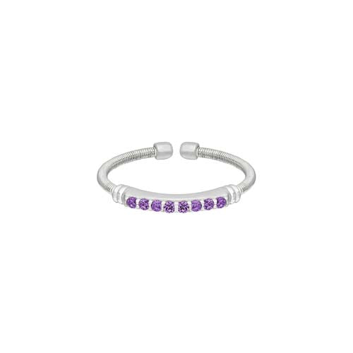 Rhodium Finish Sterling Silver Cable Cuff Ring with Simulated Amethyst Birth Gems - February Size:5