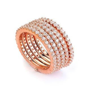 Sterling Silver & Rose Gold Plated CZ 5 Stack Ring Size:7