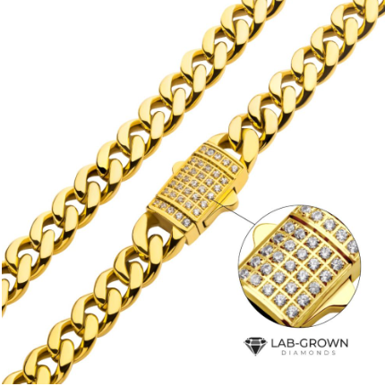 6mm Stainless Steel Miami Cuban Chain with CNC Precision Set Lab-grown Diamonds