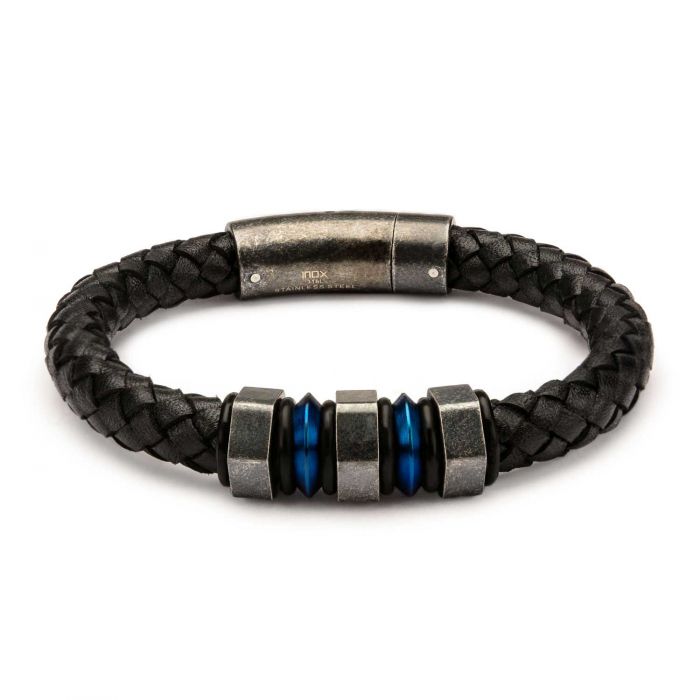 Men's Black Braided Leather Bracelet