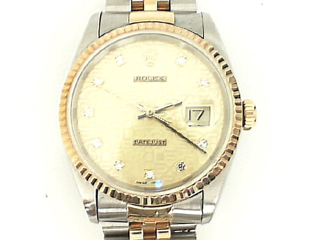 Gent's 18K Gold & Stainless Pre-Owned Rolex Datejust with Gold Jubilee Diamond Dial, Circa 1993-1994