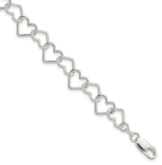 Sterling Silver Fancy Heart Link Bracelet 7in
